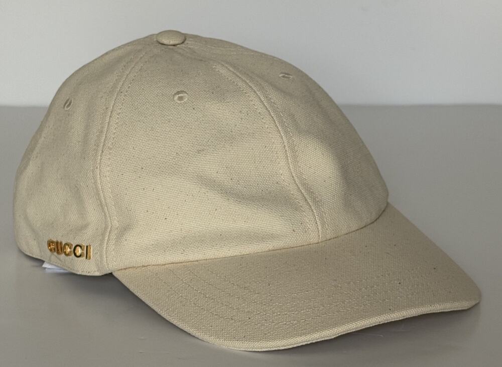 Gucci Gold-tone Logo Baseball Cap Hat Cotton Ivory M (58 cm) Italy 792386 IT NWT